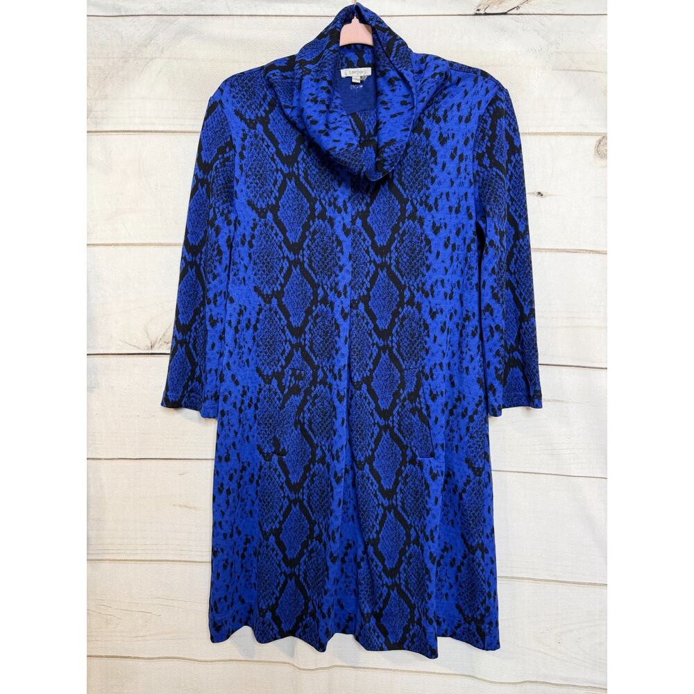Tyler Boe XS‎ Drs Cowl Neck Blue Black Animal Print Chic Classy Preppy